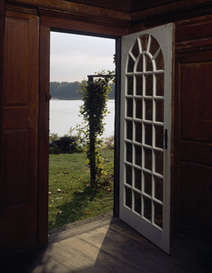 View through doorway towards river, Hamilton House, South Berwick, Maine