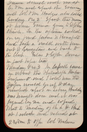 Thomas Lincoln Casey Notebook, November 1888-January 1889, 34, Duane dined with me at