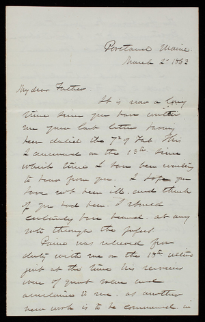 Thomas Lincoln Casey to General Silas Casey, March 2, 1863