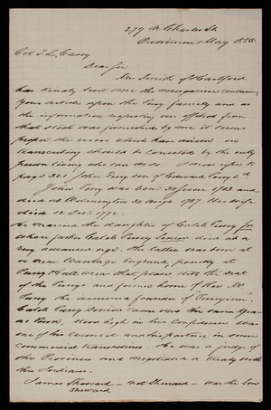 W. Whitelock to Thomas Lincoln Casey, May 1, 1885