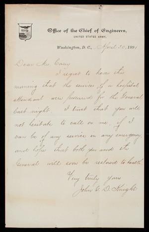 John G. D. Knight to Thomas Lincoln Casey, April 30, 1891