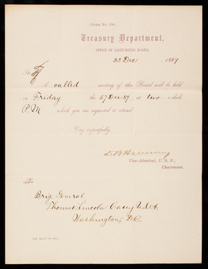 Office of the Light-House Board to Thomas Lincoln Casey, December 23, 1889
