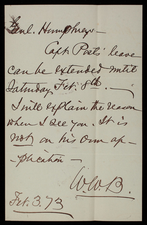 [William] W. Belknap to Thomas Lincoln Casey, February 3, 1873