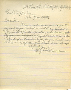 Letter from Benjamin Smith Lyman to Samuel S. Shippen