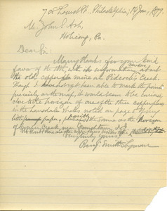 Letter from Benjamin Smith Lyman to John S. Ash