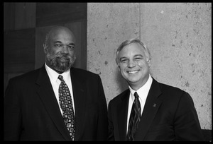 Jack Canfield (right) posed with Bailey W. Jackson of the UMass Amherst School of Education