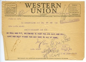 Telegram from Carl Henry to Edith Henry