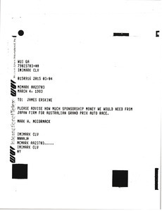 Telex prinotut from Mark H. McCormack to James Erskine