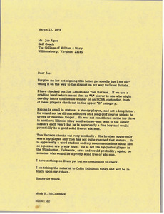 Letter from Mark H. McCormack to Joe Agee