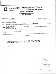 Fax from Erik van Dillen to Mark H. McCormack