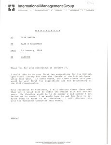 Fax from Mark H. McCormack to Jeff Harvey