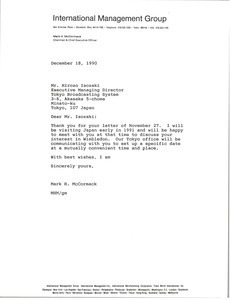 Letter from Mark H. McCormack to Hirozo Isozaki