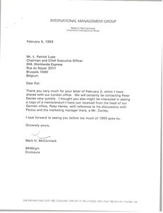 Letter from Mark H. McCormack to L. Patrick Lupo