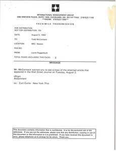 Fax from Laurie Roggenburk to Todd McCormack