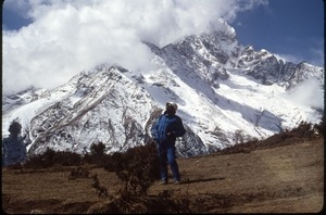 Guide K.P. Kafle in mountain meadow between Tengboche and Pangboche
