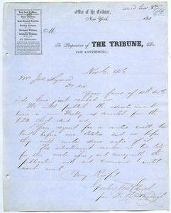 Letter from the New York Tribune to Joseph Lyman