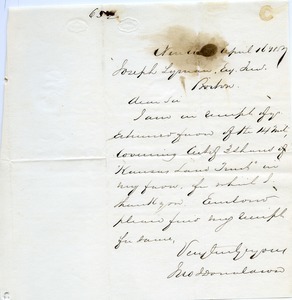 Letter from M. Donaldson to Joseph Lyman