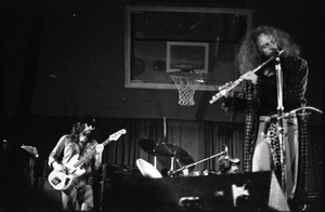 Jethro Tull in concert at the Springfield Civic Center: Jeffrey Hammond (bass) and Ian Anderson (flute)