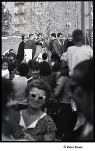 Robert Kennedy and Kenneth Keating campaigning in Riverdale: Robert Kennedy waving to the crowd