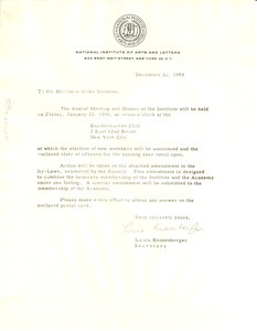 Circular letter from National Institute of Arts and Letters to W. E. B. Du Bois