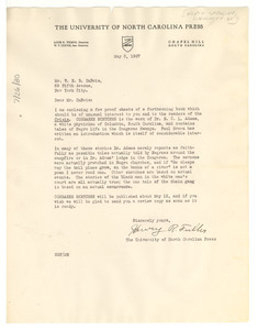 Letter from University of North Carolina Press to W. E. B. Du Bois ...