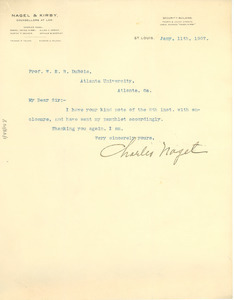 Letter from Charles Nagel to W. E. B. Du Bois