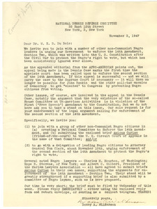 Letter from National Dennis Defense Committee to W. E. B. Du Bois