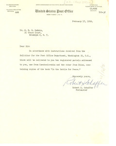 Letter from United States Post Office to W. E. B. Du Bois