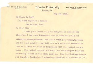 Letter from W. E. B. Du Bois to Charles Ruff
