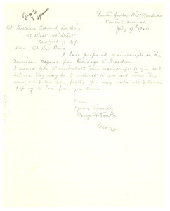 Letter from Percy H. Gentle to W. E. B. Du Bois