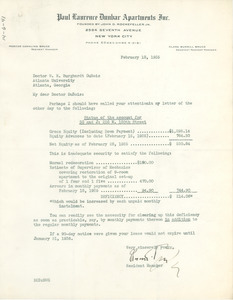 Letter from Dunbar Apartments to W. E. B. Du Bois