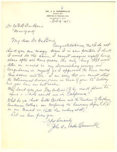 Letter from John A. and Vada Somerville to W. E. B. Du Bois