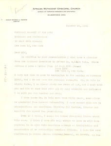 Letter from Reverdy C. Ransom to National Council of the Arts, Sciences and Professions