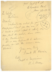 Letter from Frank W. Harris to the Crisis