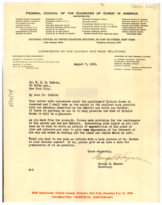 Letter from Federal Council of the Churches of Christ in America to W. E. B. Du Bois