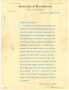 Letter from University of Pennsylvania to W. E. B. Du Bois