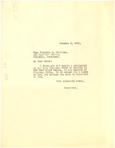 Letter from unidentified correspondent to Virginia L. Williams