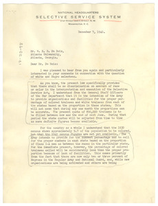 Letter from Selective Service System to W. E. B. Du Bois