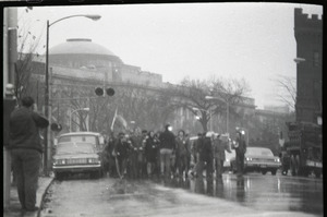 MIT I-Lab demonstration: protesters marching near Building 10