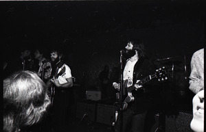 Beach Boys at Boston College: from left, Dennis Wilson, Blondie Chaplin, Al Jardine, Carl Wilson, and Mike Love mostly out of frame