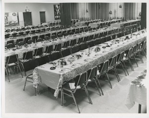 Tables at Thanksgiving celebration