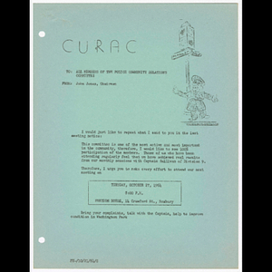 Memorandum from John Jones, Chairman to all members of the Police Community Relations Committee about meeting on October 27, 1964