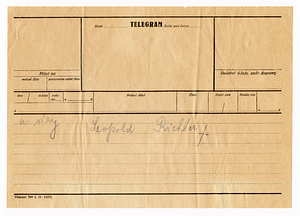 Telegram from Leopold Richter to the Hirsch family, June 5, 1937