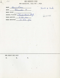 Citywide Coordinating Council daily monitoring report for Charlestown High School by Marcia Hams, 1975 December 19