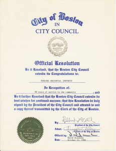 Award from Boston City Council