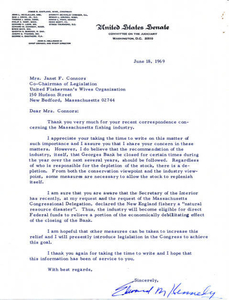 Letter to my wife Janet F. Connors from U.S. Senator Edward M. Kennedy