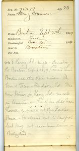 Tewksbury Almshouse Intake Record: Brennan, Mary