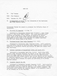 Memo #50 to Paul Tsongas from Rich Arenberg regarding Co-Sponsorship of Bills: for the information of the Washington and Fifth District Staffs
