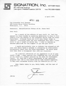 Letter to Paul Tsongas from John N. Pierce