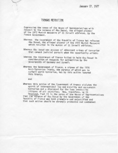 Tsongas resolution with Respect to the release of Abu Daoud